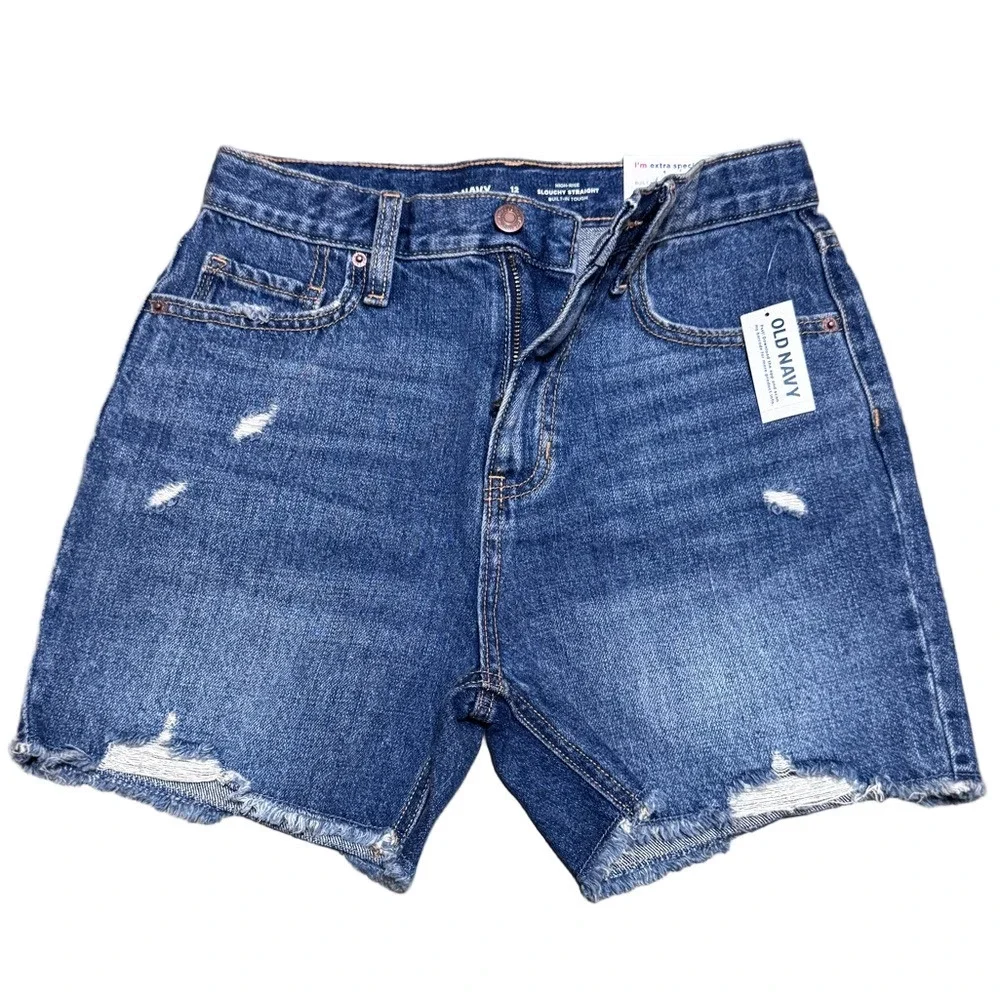 Old Navy High-Rise Slouchy Straight Distressed Denim Shorts Girl Size 12